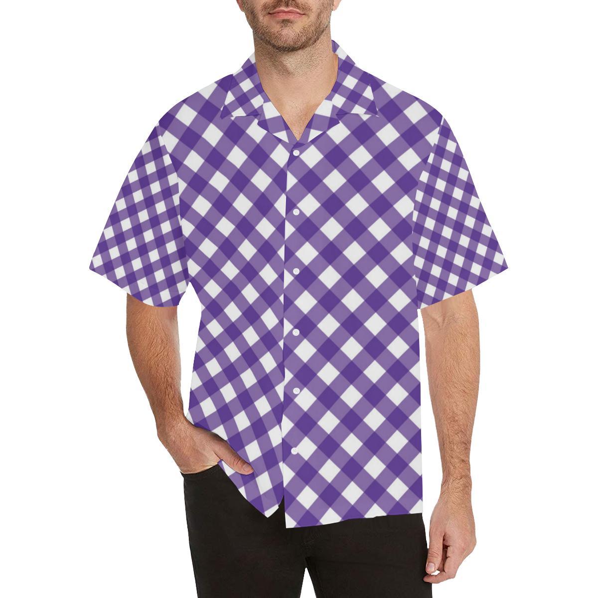 Gingham Purple Pattern Print Design Hawaiian Shirt