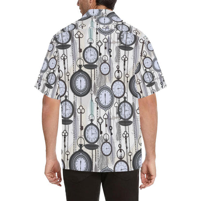 Vintage Clock Pattern Mens All Over Print Hawaiian Shirt