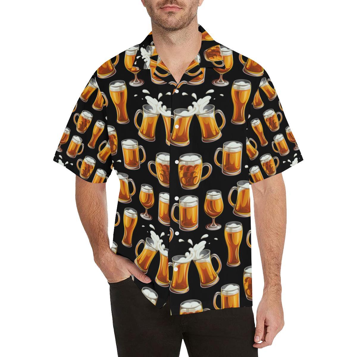Beer Pattern Background Mens All Over Print Hawaiian Shirt