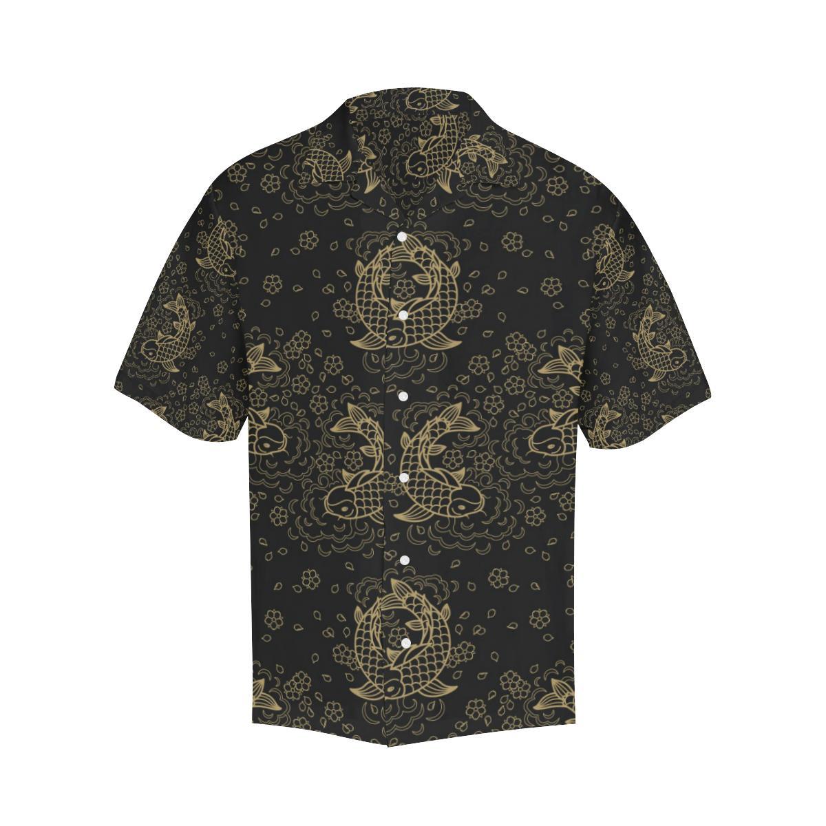 Gold Koi Fish Carp Pattern Mens All Over Print Hawaiian Shirt