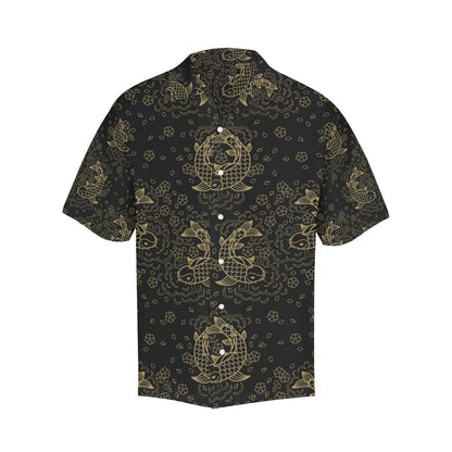 Gold Koi Fish Carp Pattern Mens All Over Print Hawaiian Shirt