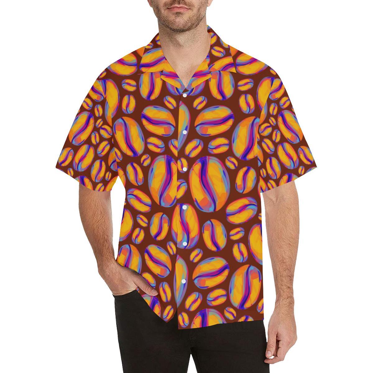 Coffee Bean Pattern Background Mens All Over Print Hawaiian Shirt