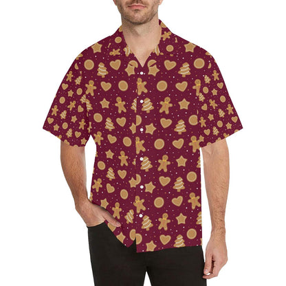 Christmas Ginger Cookie Pattern Background Mens All Over Print Hawaiian Shirt