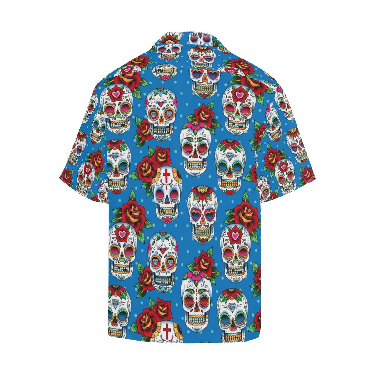 Suger Skull Rose Pattern Mens All Over Print Hawaiian Shirt