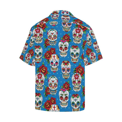 Suger Skull Rose Pattern Mens All Over Print Hawaiian Shirt