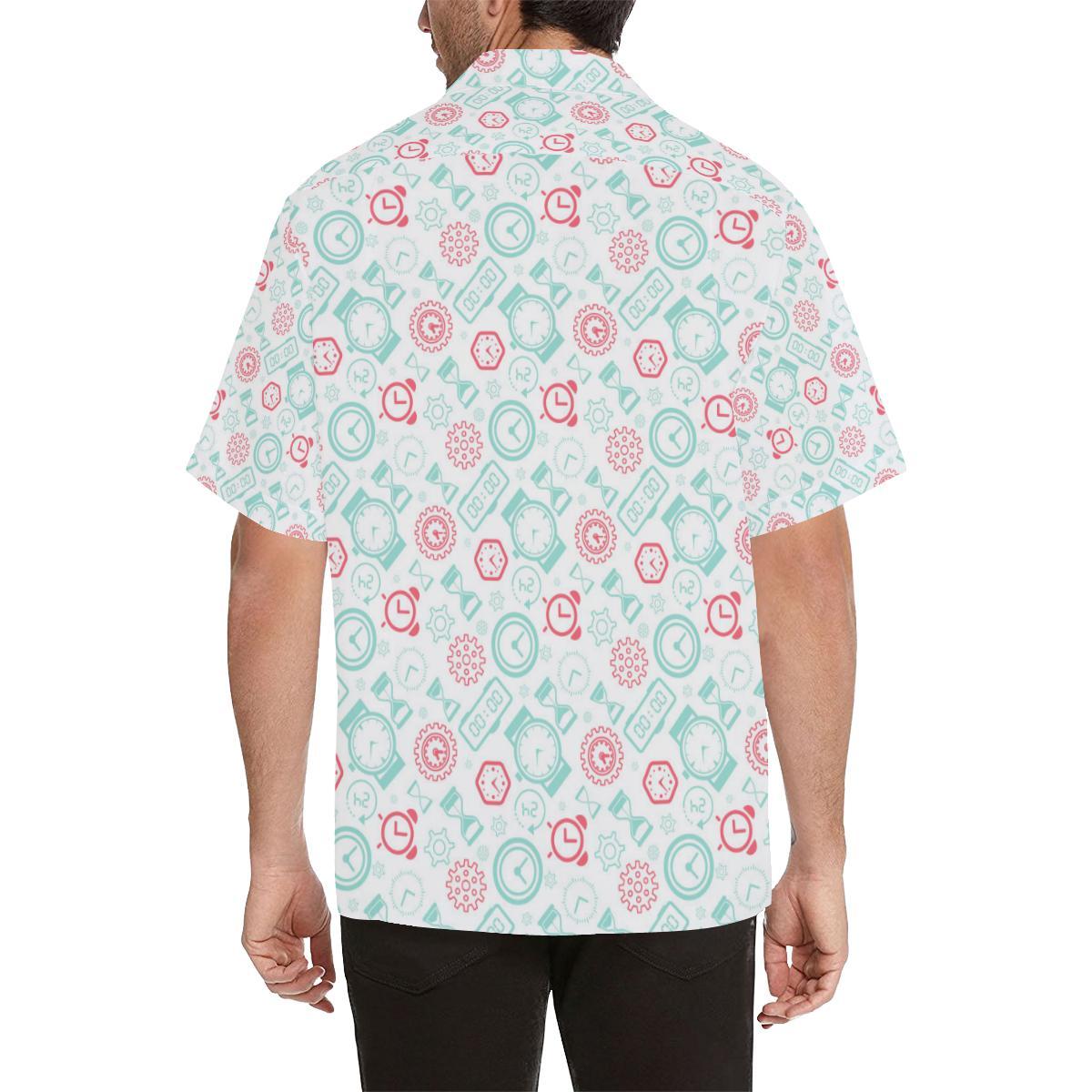 Clock Time Pattern Blackground Mens All Over Print Hawaiian Shirt