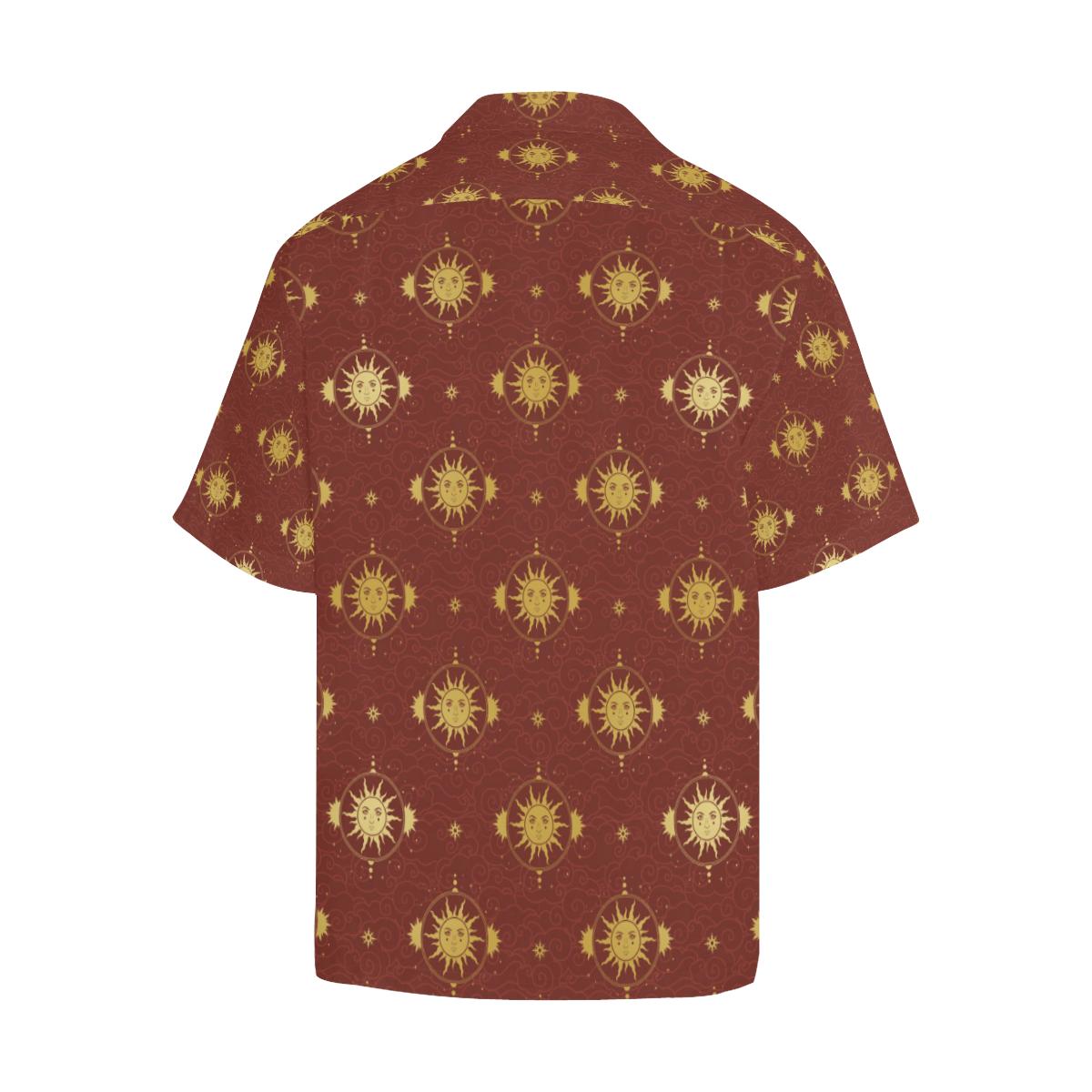 Sun Pattern Red Background Mens All Over Print Hawaiian Shirt