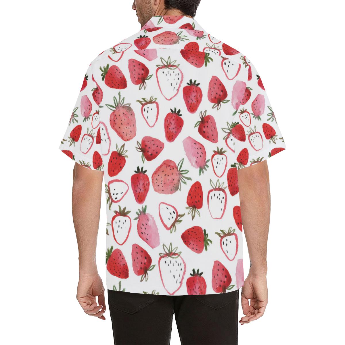 Watercolor Hand Drawn Beautiful Strawberry Pattern Mens All Over Print Hawaiian Shirt