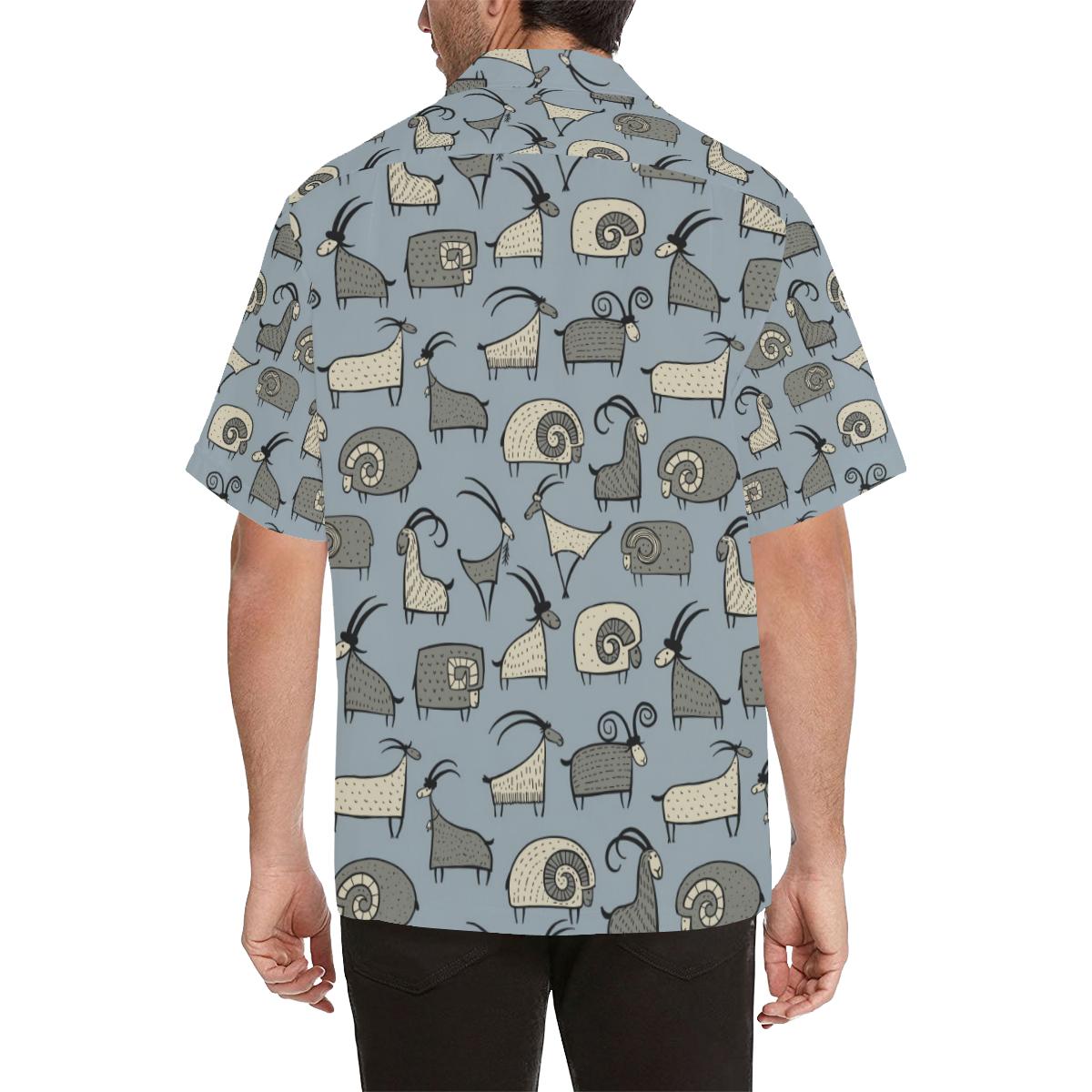 Goat Ram Pattern Mens All Over Print Hawaiian Shirt