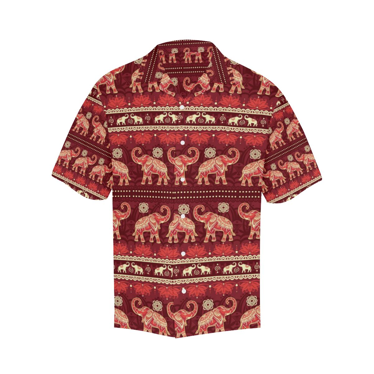 Elephant Red Pattern Ethnic Motifs Mens All Over Print Hawaiian Shirt