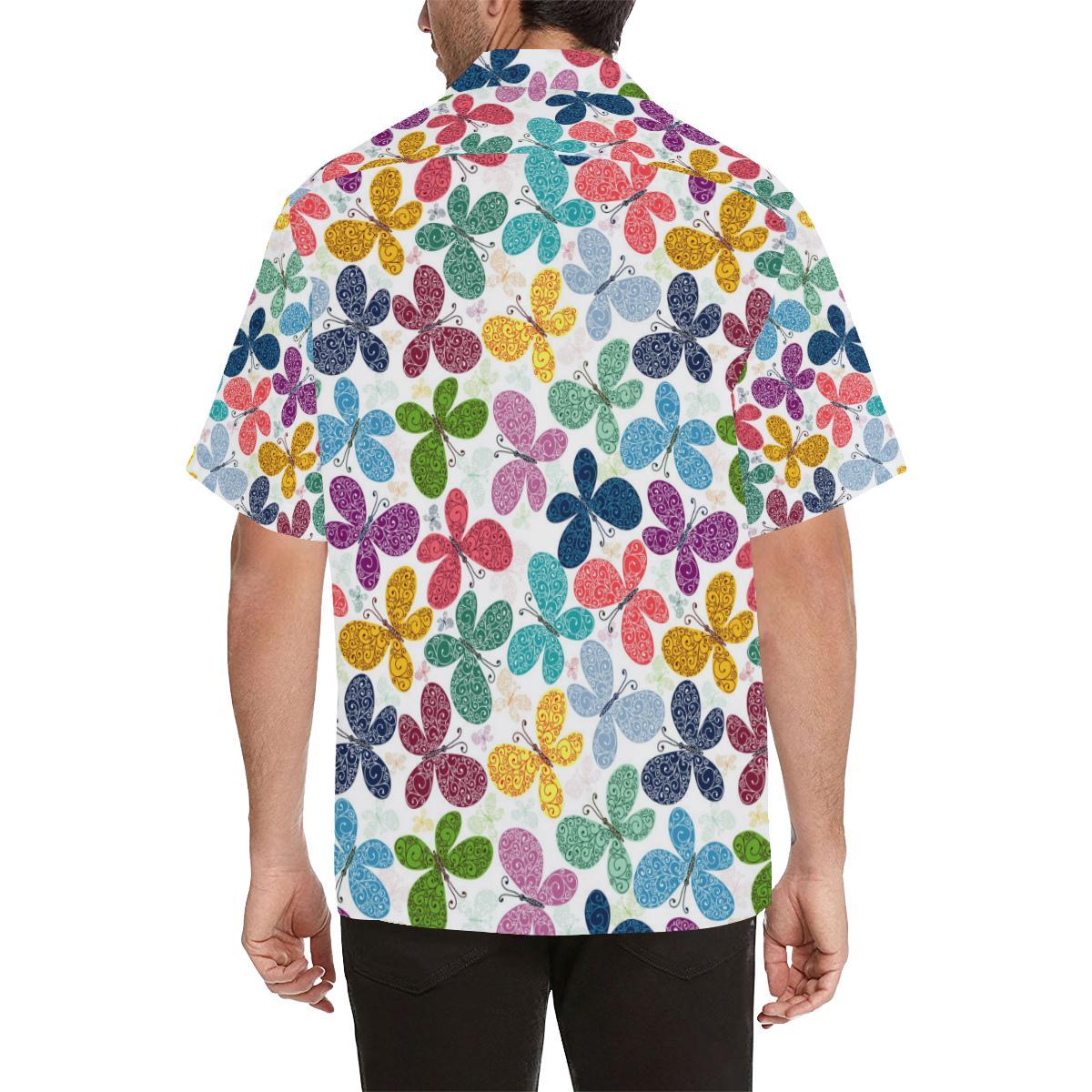 Colorful Butterfly Pattern Mens All Over Print Hawaiian Shirt