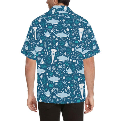 Cute Shark Pattern Mens All Over Print Hawaiian Shirt