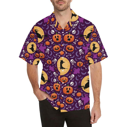 Halloween Pumpkin Witch Pattern Mens All Over Print Hawaiian Shirt