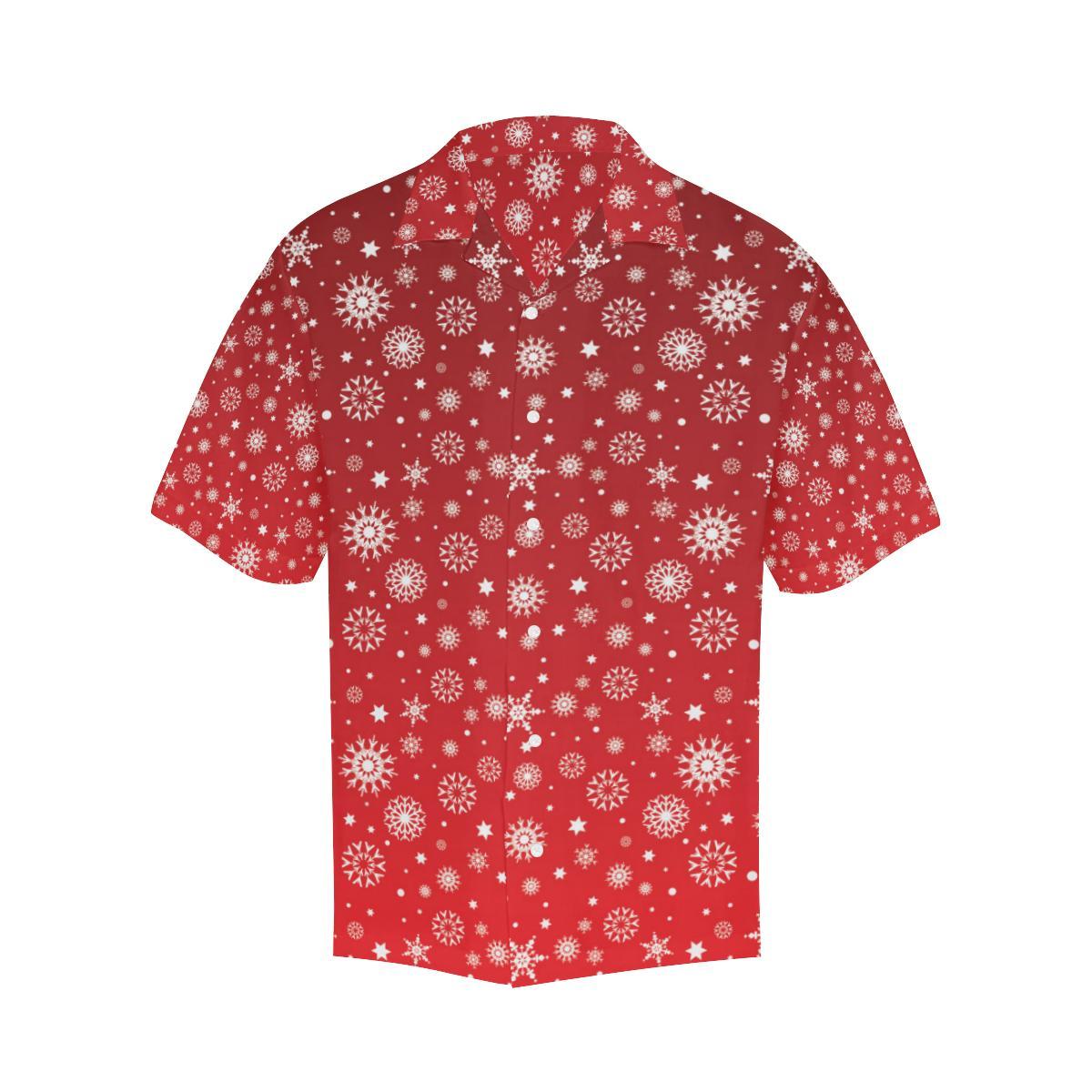Snowflake Pattern Red Background Mens All Over Print Hawaiian Shirt