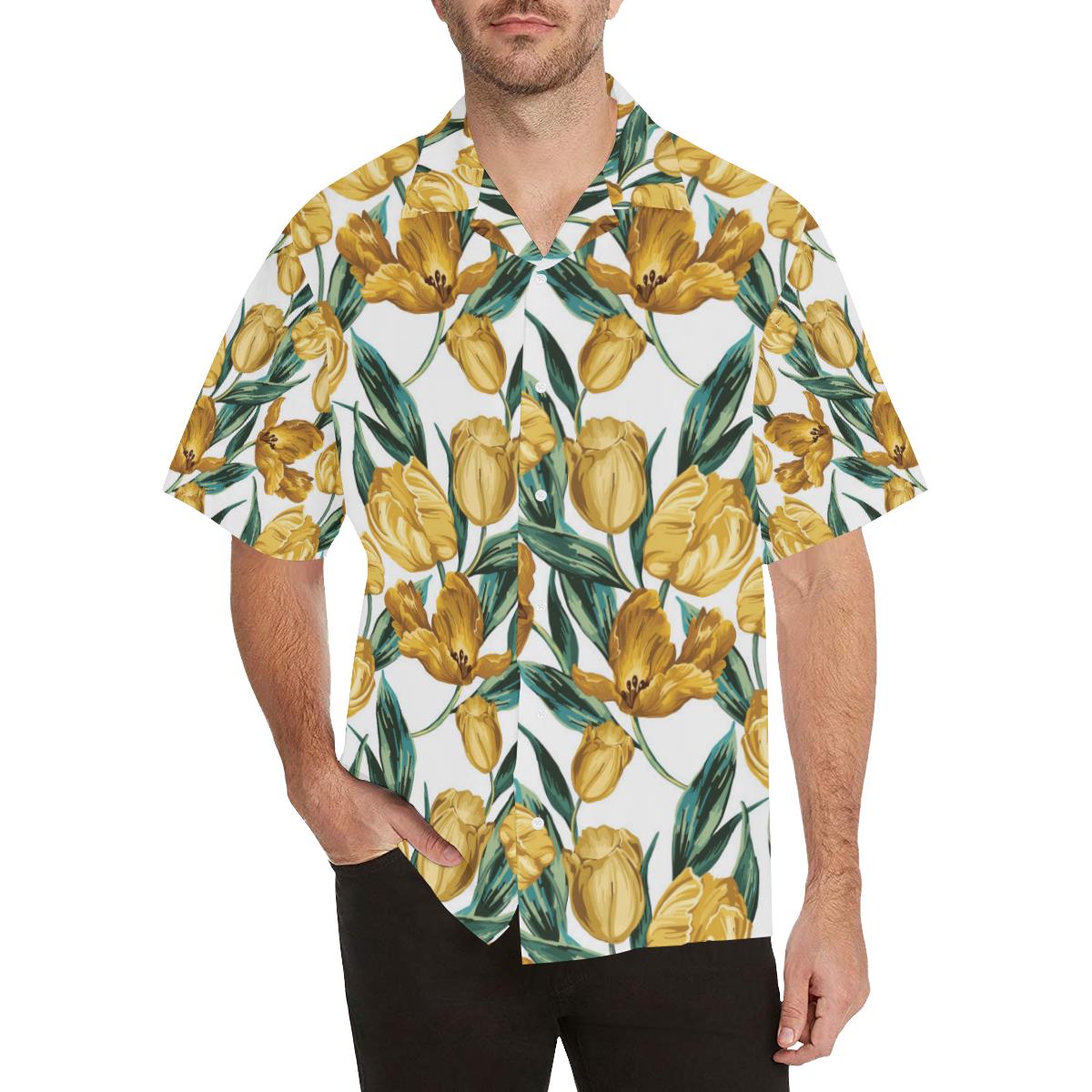 Yellow Tulips Pattern Mens All Over Print Hawaiian Shirt