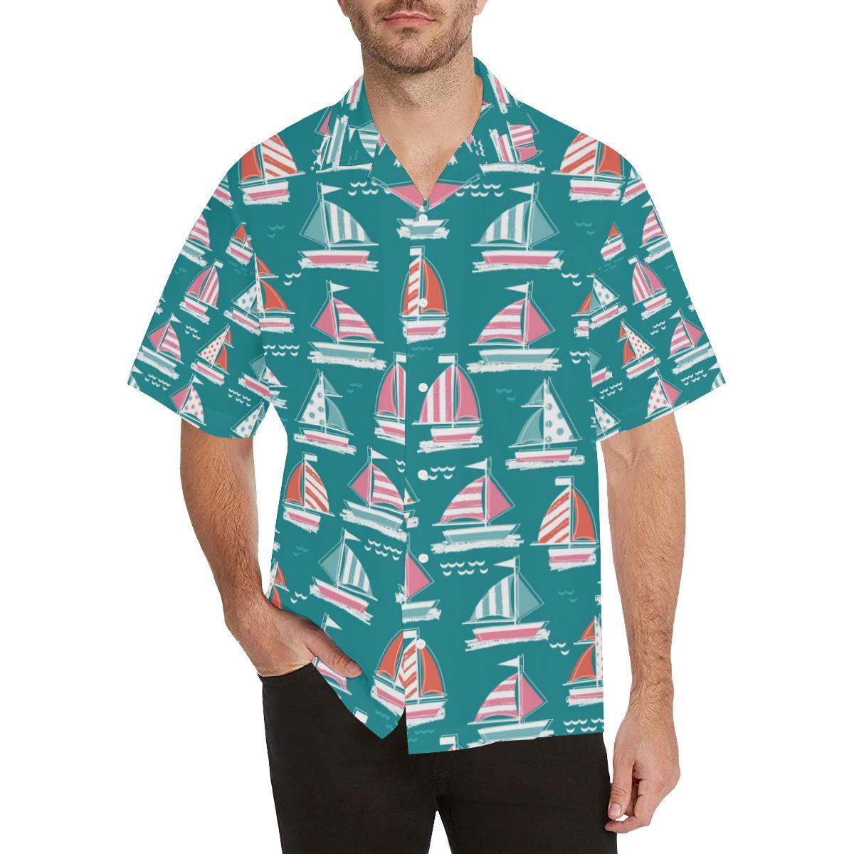 Cute Sailboat Pattern Mens All Over Print Hawaiian Shirt