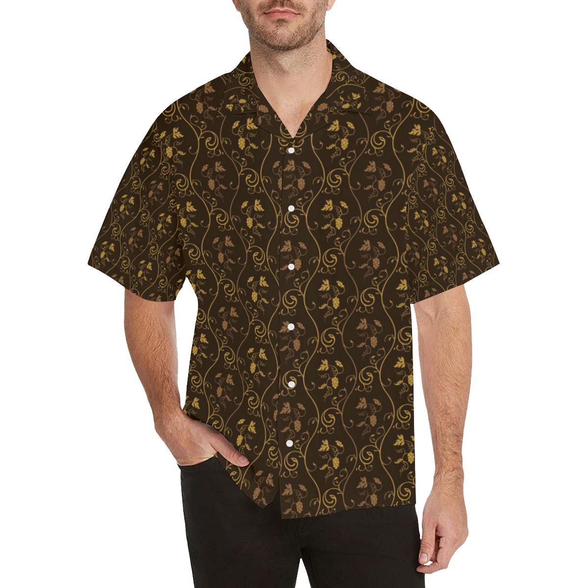Gold Grape Pattern Mens All Over Print Hawaiian Shirt