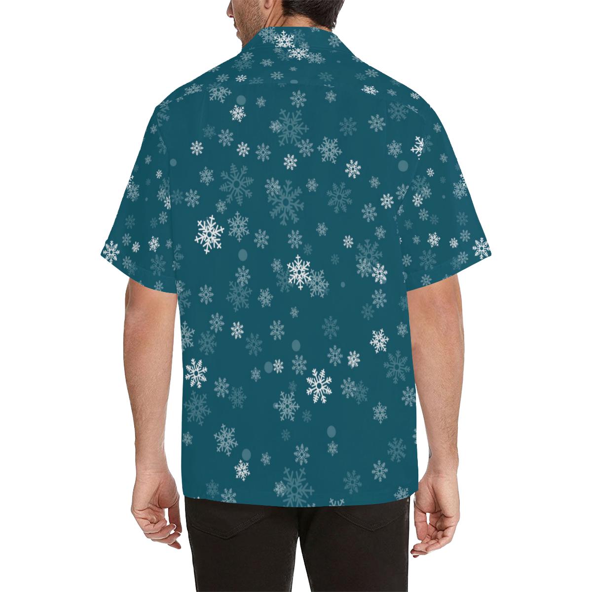 Snowflake Pattern Dark Background Mens All Over Print Hawaiian Shirt
