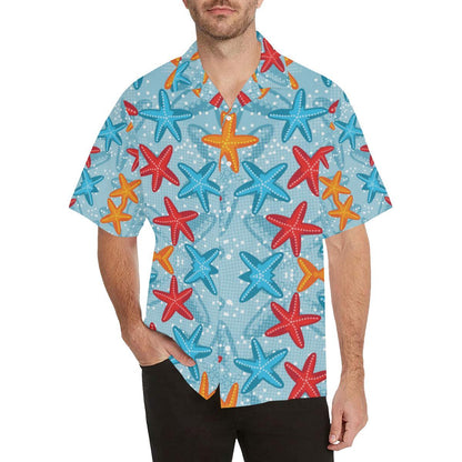 Blue Red Orange Starfish Pattern Mens All Over Print Hawaiian Shirt