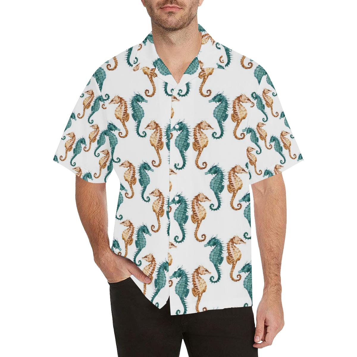 Seahorse Pattern Background Mens All Over Print Hawaiian Shirt