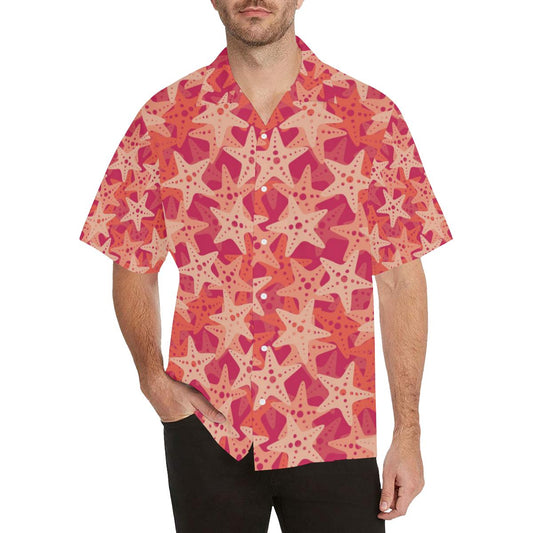 Starfish Red Theme Pattern Mens All Over Print Hawaiian Shirt