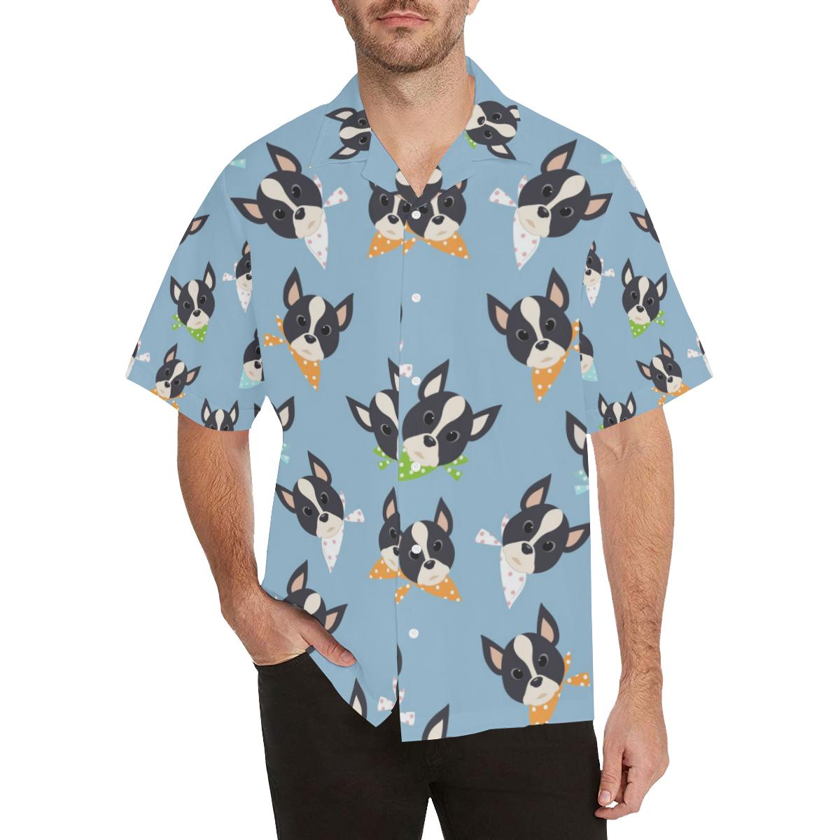 Cute Boston Terrier Pattern Mens All Over Print Hawaiian Shirt