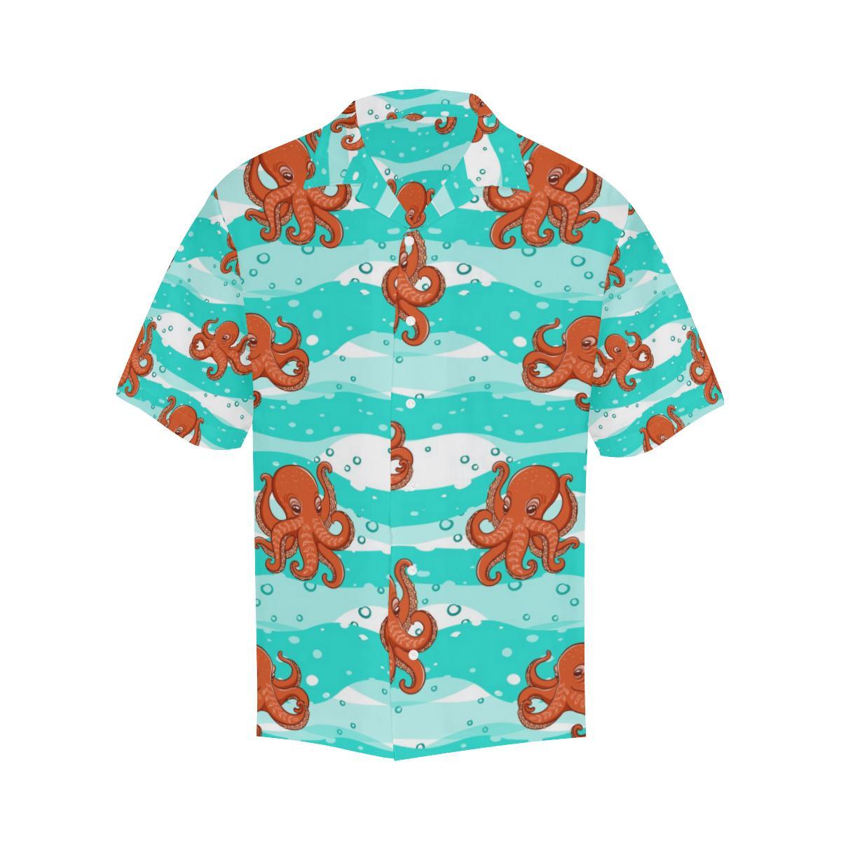 Octopuses Sea Wave Background Mens All Over Print Hawaiian Shirt