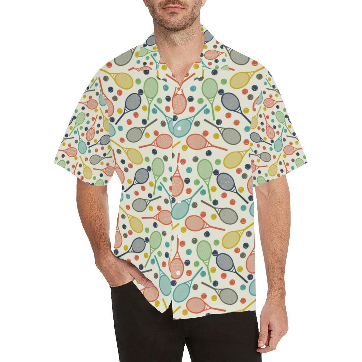 Tennis Pattern Print Design 03 Mens All Over Hawaiian Shirt