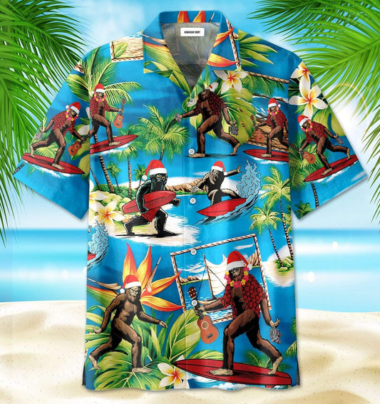 Hawaiian Aloha Shirts Christmas Santa Bigfoot #DH