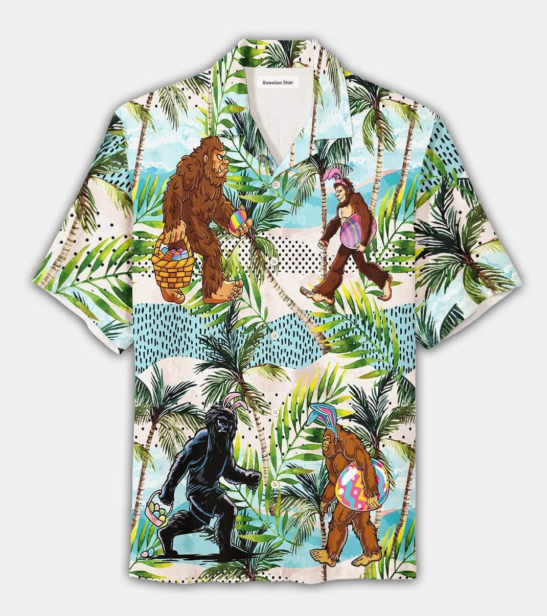 Funny Bunny Bigfoot Hunting Easter Eggs Tropical Unisex Hawaiian Aloha Shirts #DH