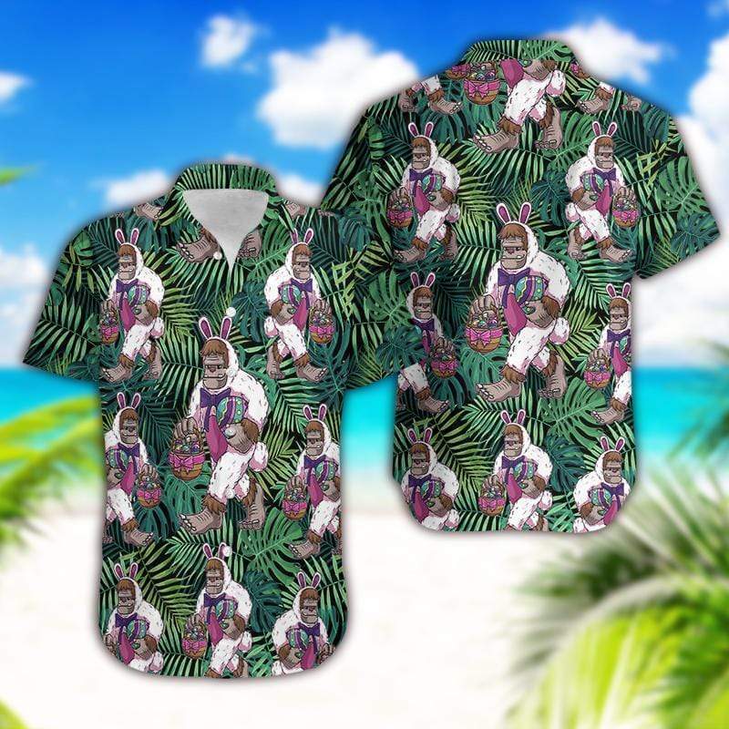 Bunny Bigfoot Carrying Egg Easter Day Hawaiian Aloha Shirts #Dh