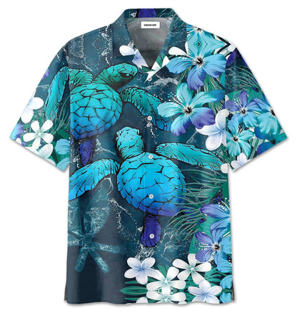 Blue Ocean Turtle Hawaiian Aloha Shirts