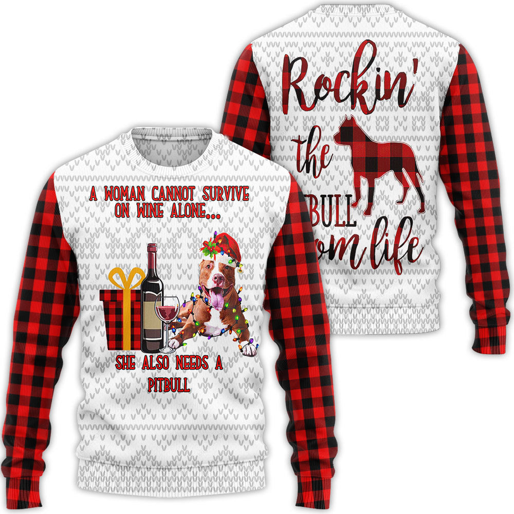 Pitbull Dog Wine Christmas Ugly Christmas Sweater 