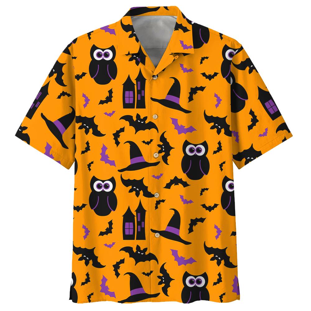 Owl Halloween Pattern Orange Hawaiian Shirt | For Men & Women | Adult | HW8933