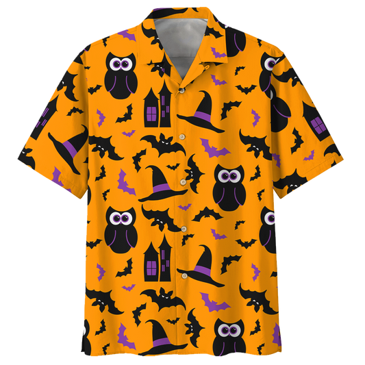 Owl Halloween Pattern Orange Hawaiian Shirt | For Men & Women | Adult | HW8933