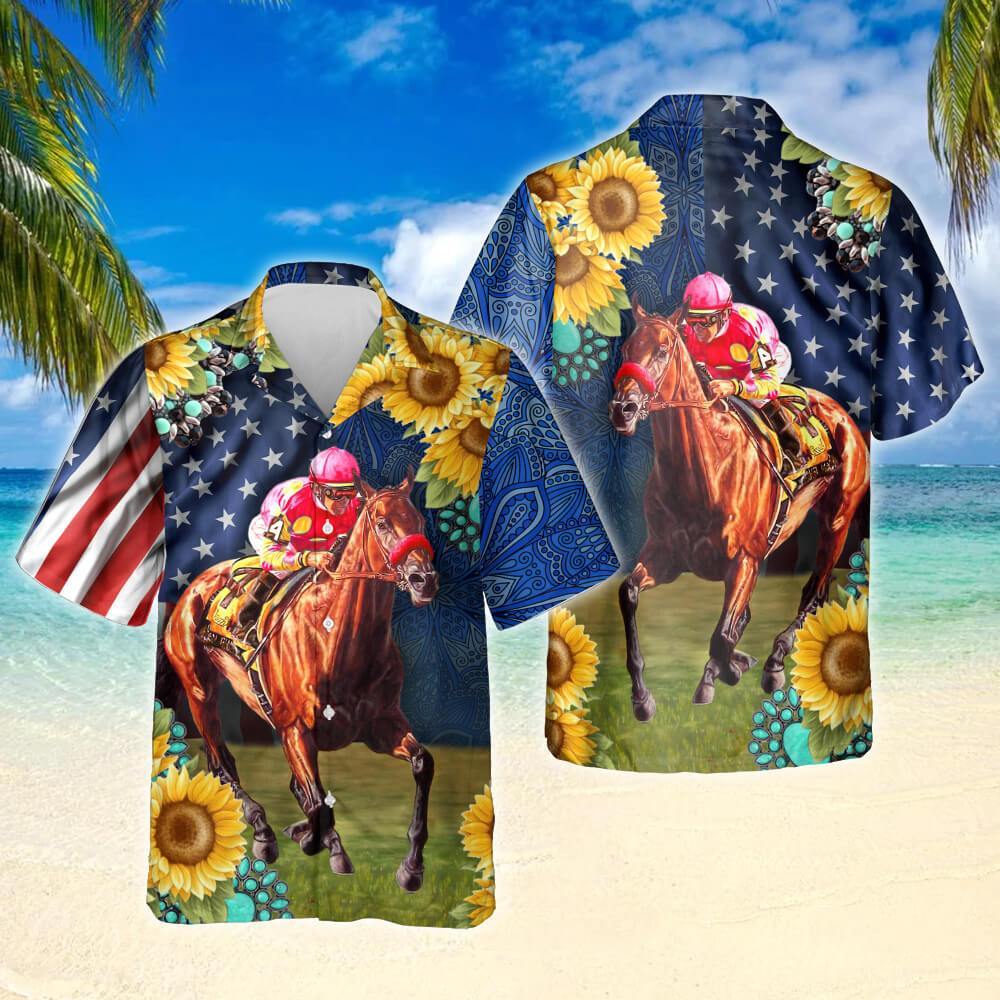 Horse Racing Sunflower Shirt Ntb131Hwv1 Hawaiian