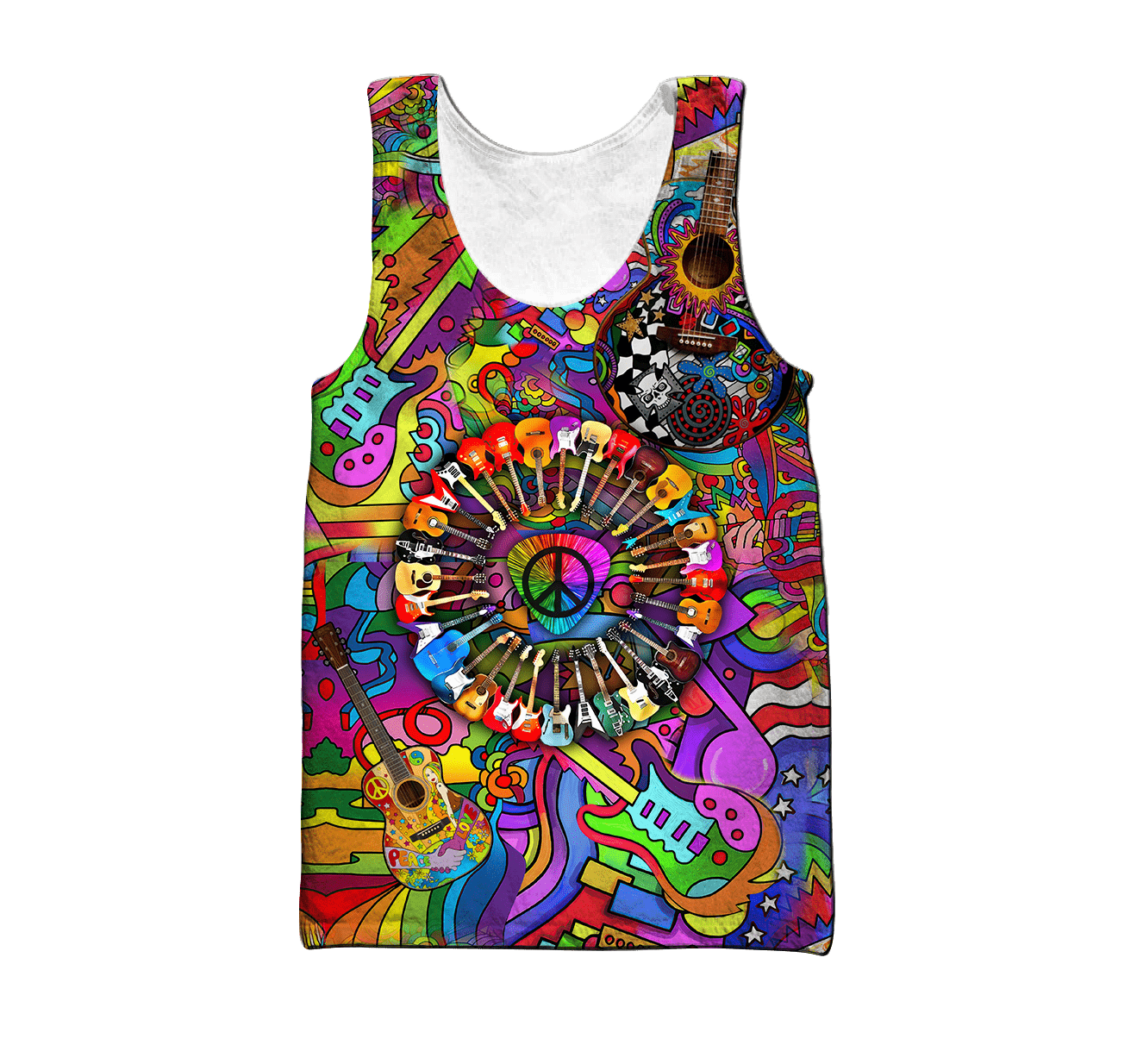 Amazing Guitar Hippie Color Hawaii Shirt Ml Unique Beach Hawaiian