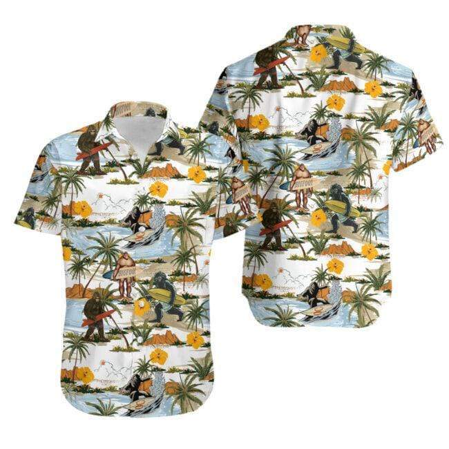 Yellow Hibicus Bigfoot Summer Style Hawaiian Aloha Shirts #Dh