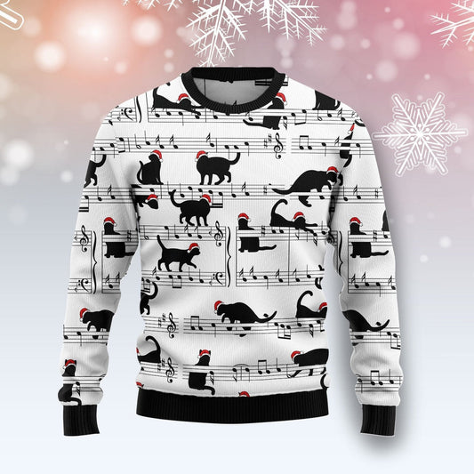 Black Cat Christmas Music Ugly Christmas Sweater 