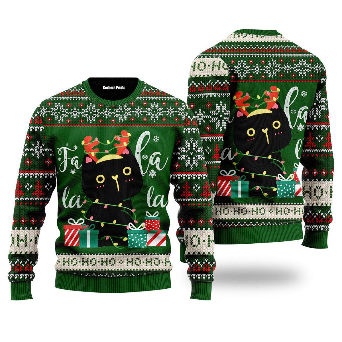 Black Cat Falalala Ugly Christmas Sweater 