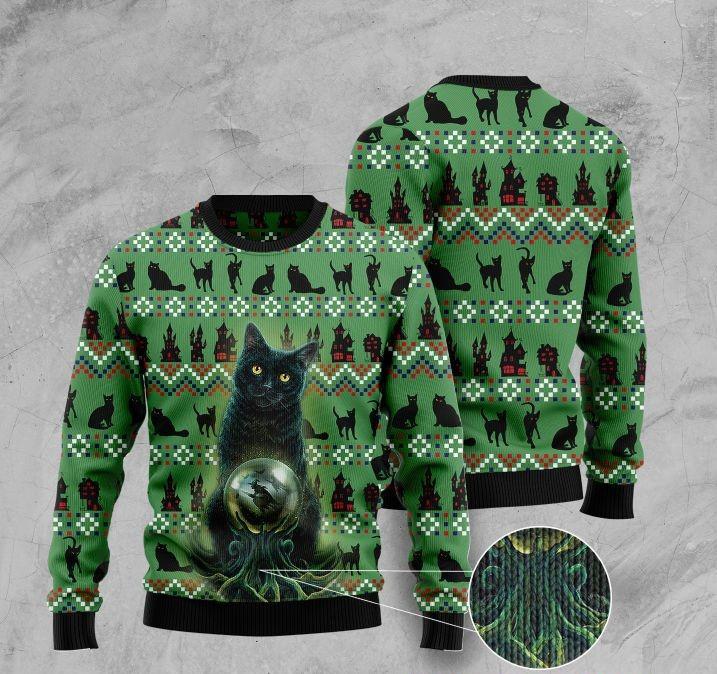 Black Cat Halloween Ugly Christmas Sweater 