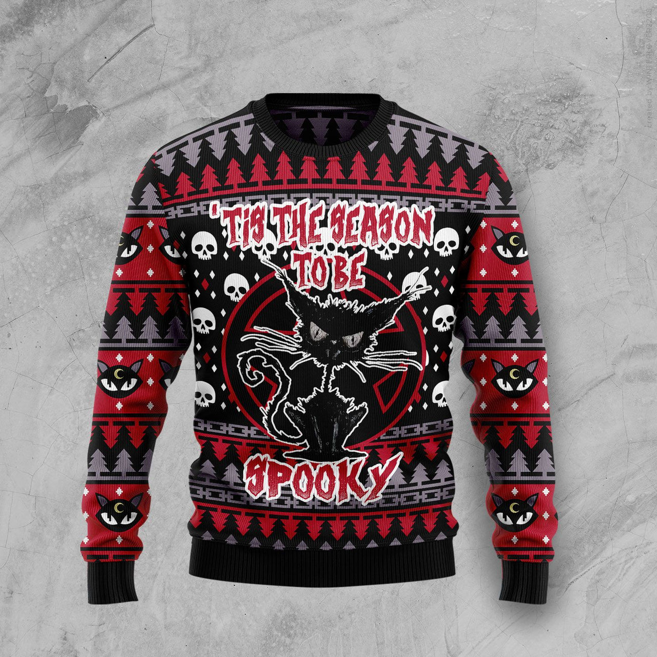 Black Cat Spooky Halloween Ugly Christmas Sweater 