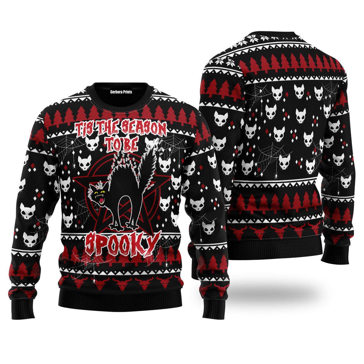 Black Cat Spooky Halloween Ugly Christmas Sweater | For Men & Women | UH1524