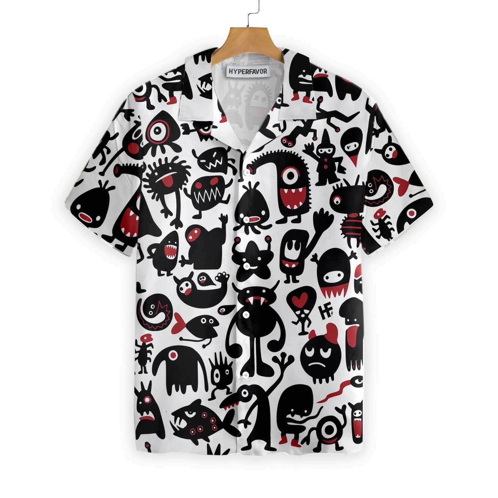 Black Monster For Halloween White Unisex Hawaiian Shirts