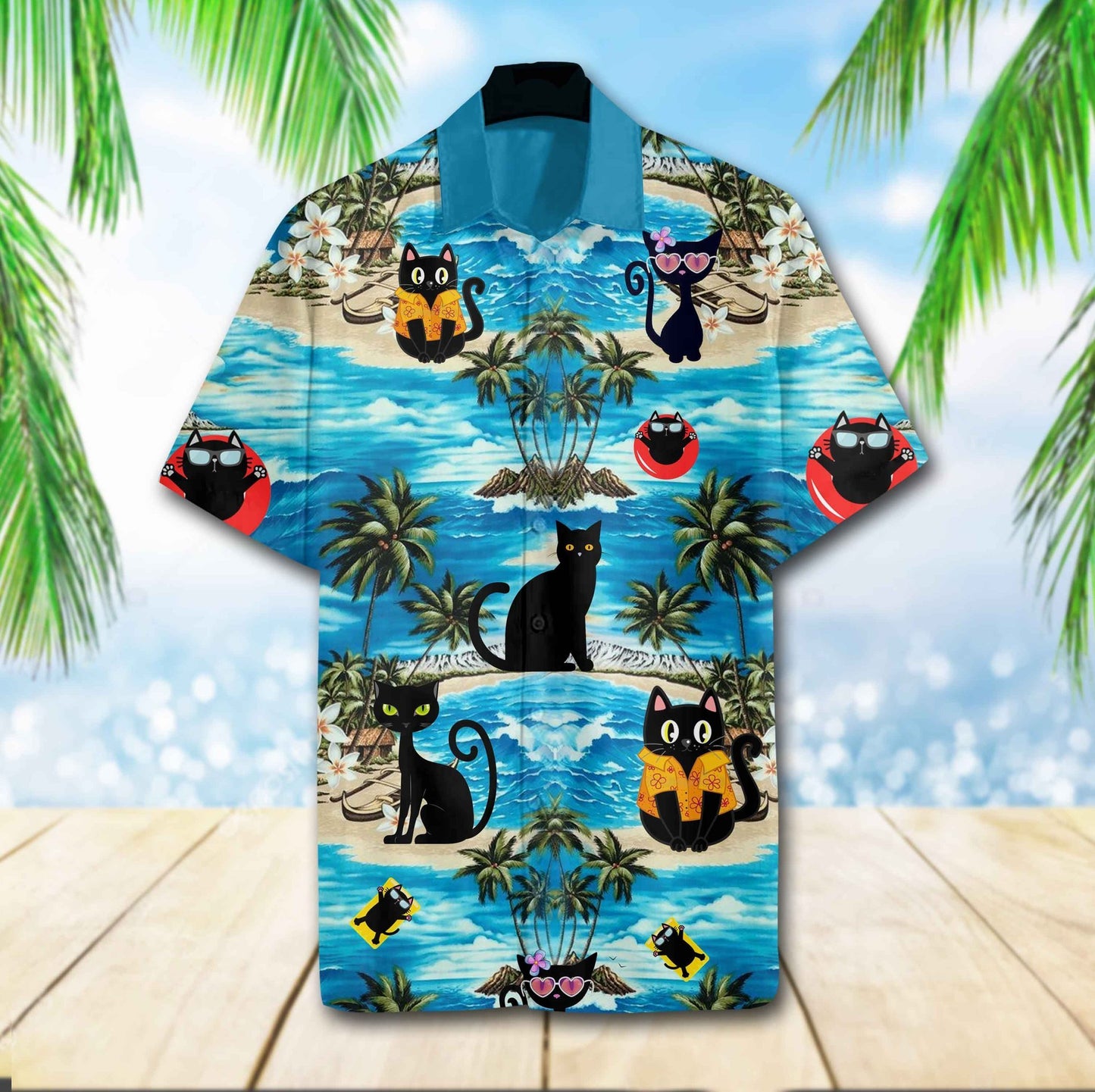 Black Cat Beach Hawaiian Shirt 3D