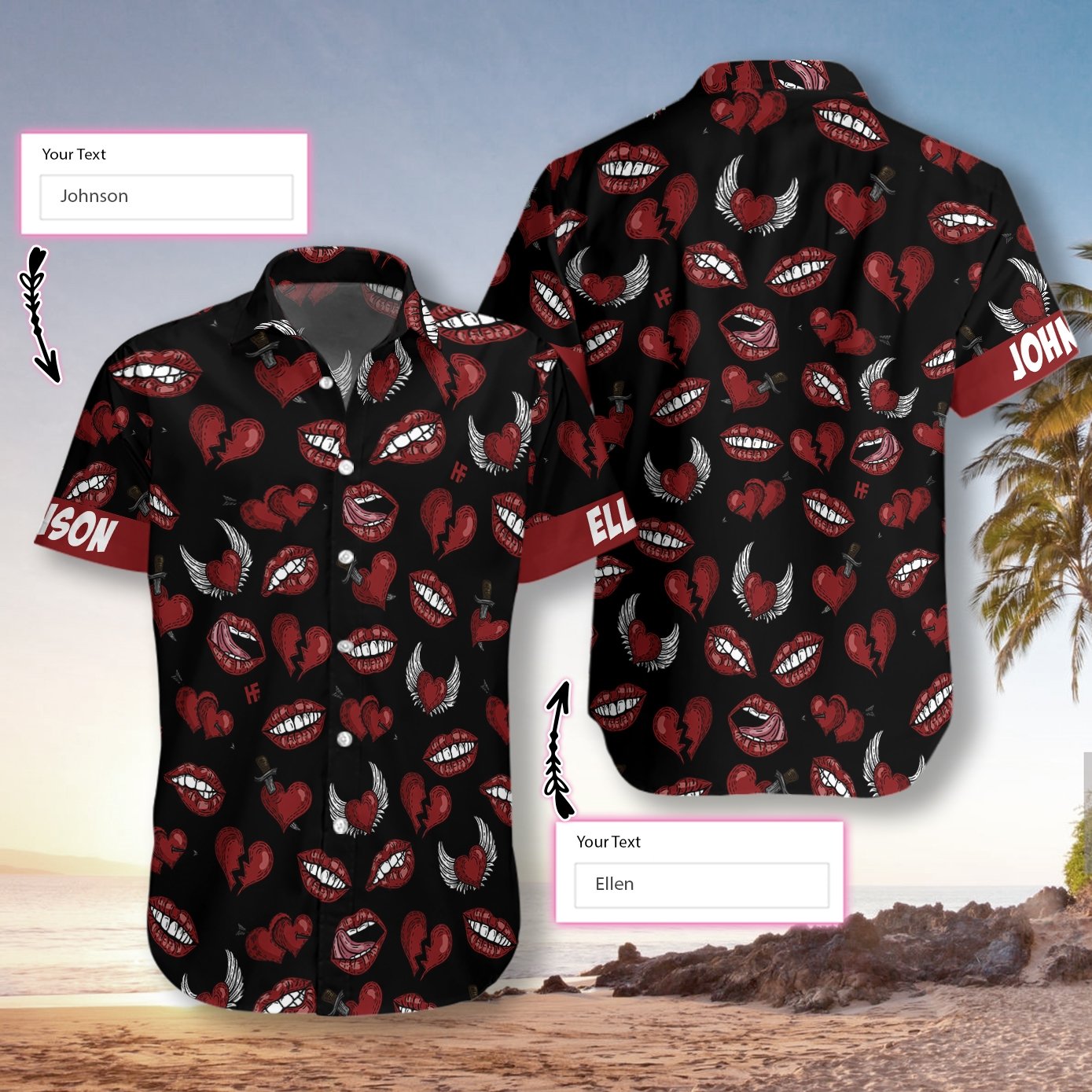 Black Valentine Seamless Pattern Custom Hawaiian Shirt