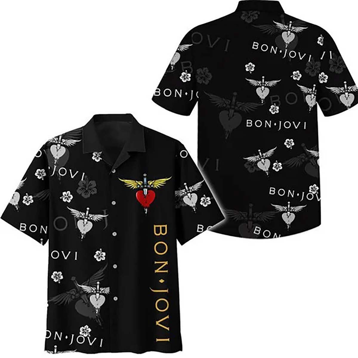 Bon Jovi Rock Band Bon Jovi Band Logo Hawaiian Graphic Print Short Sleeve Hawaiian Casual Shirt