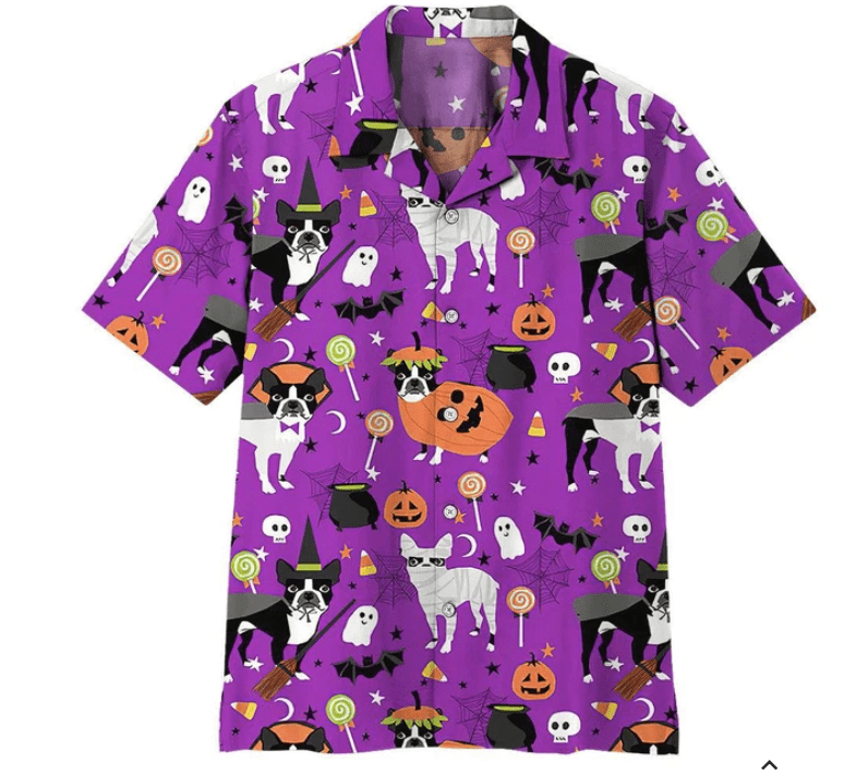 Pumpkin Boston Terrier Halloween Hawaiian Aloha Shirts #Lk