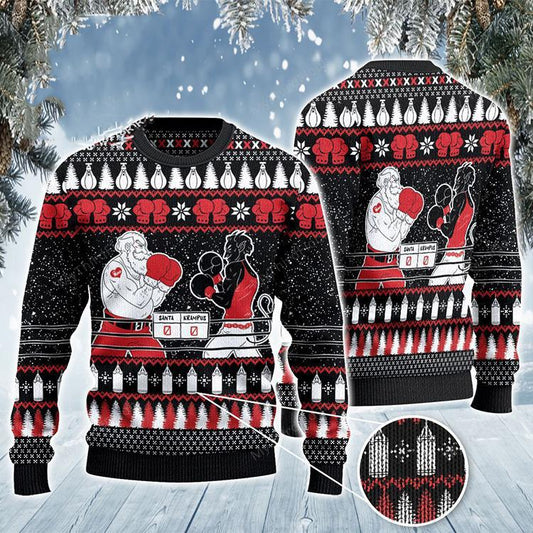 Boxing Santa And Krampus Ugly Christmas Sweater 