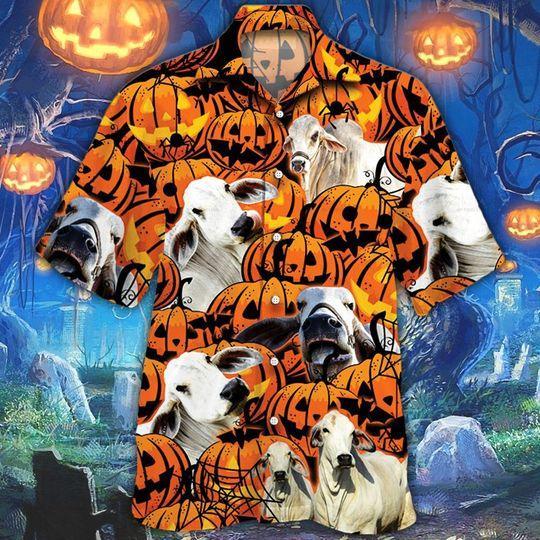 Brahman Cattle Halloween Pumpkin Hawaiian Shirt | For Men & Women | Adult | HW8635